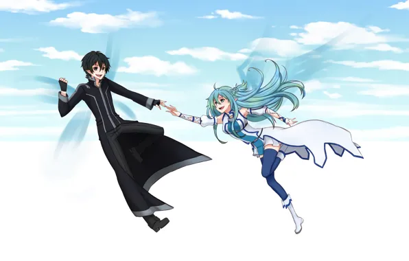 Girl, anime, art, guy, two, Sword art online, Sword Art Online, Kirito