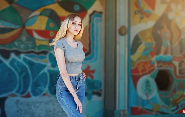 Sexy, pose, background, wall, graffiti, model, portrait, jeans