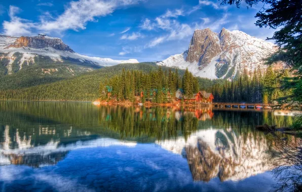 Forest, mountains, nature, lake, reflection, home