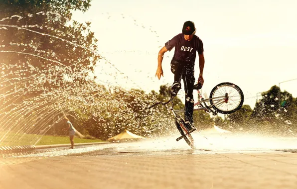 Picture summer, water, the sun, squirt, background, bmx, the trick