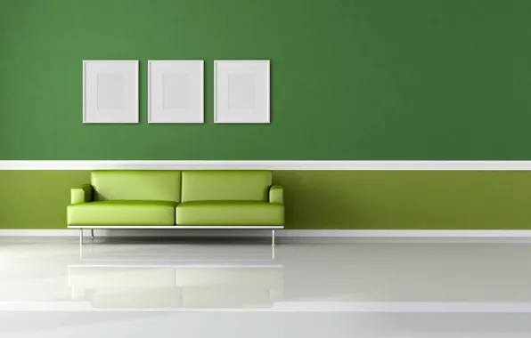 White, green, sofa, minimalism