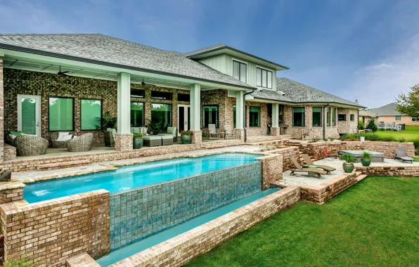 House, pool, architecture, mansion, terrace
