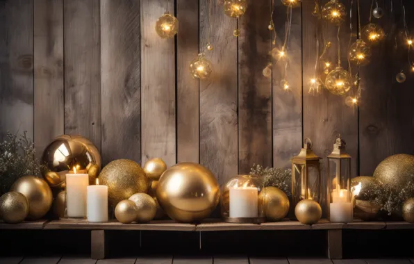 Balls, gold, Board, Christmas, New year, gold plated, gold, Christmas decorations