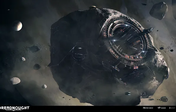 Space, planet, asteroids, Asteroid, DREADNOUGHT