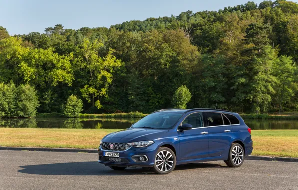 Forest, the sky, asphalt, trees, lawn, Playground, Fiat, universal