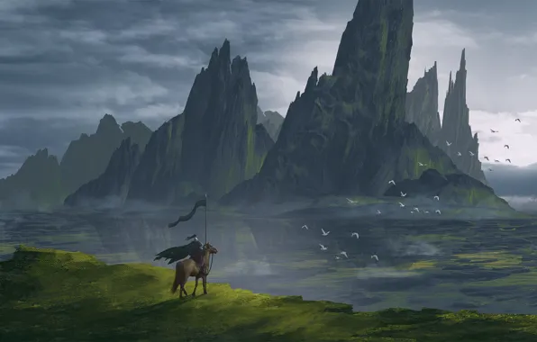 Mountains, Landscape, Art, Art, Landscape, Knight, Mountains, Knight