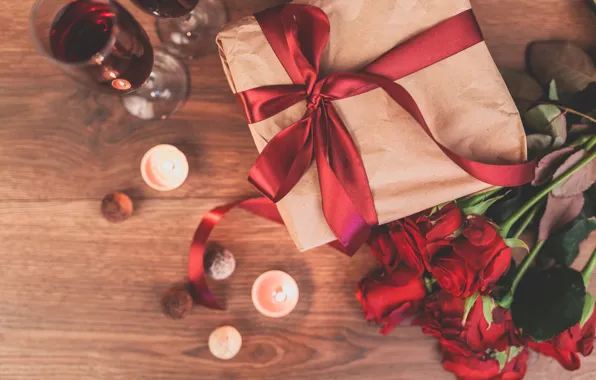Flowers, gift, wine, roses, bouquet, wine, flowers, gift