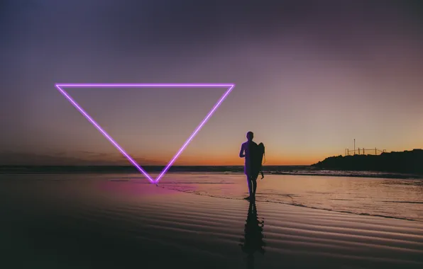 Beach, Neon, People, Triangle, Purple, Glow