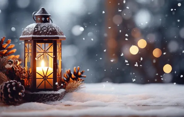 Picture winter, snow, night, Christmas, lantern, New year, Christmas, night