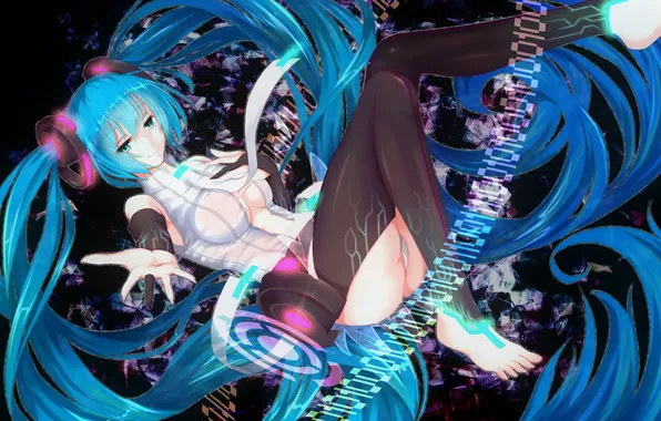 Girl, abstraction, art, vocaloid, hatsune miku, tails, bakanoe