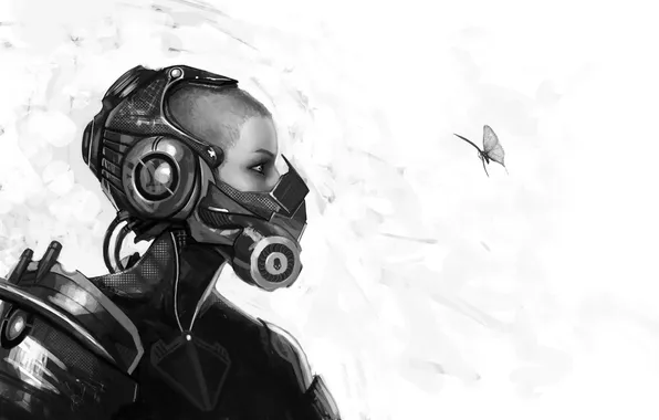 Butterfly, monochrome, cyborg, High Tech