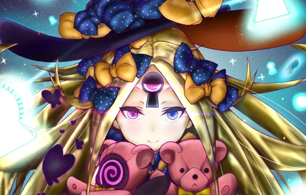 Look, toys, hat, anime, art, girl, bears, Fate Grand Order