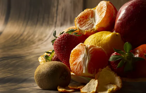 Lemon, Apple, oranges, kiwi, strawberry, fruit, tangerines, cuts
