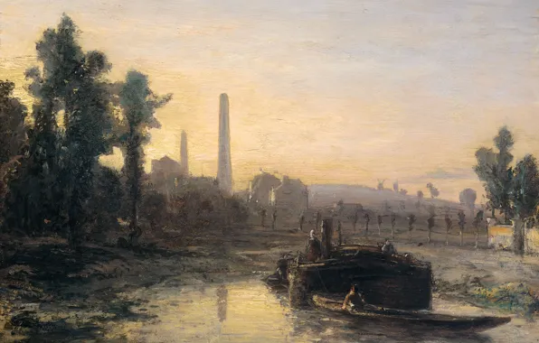 Picture landscape, oil, picture, canvas, 1855, Ian Bartold Jongkind, Johan Barthold Jongkind, River view in France