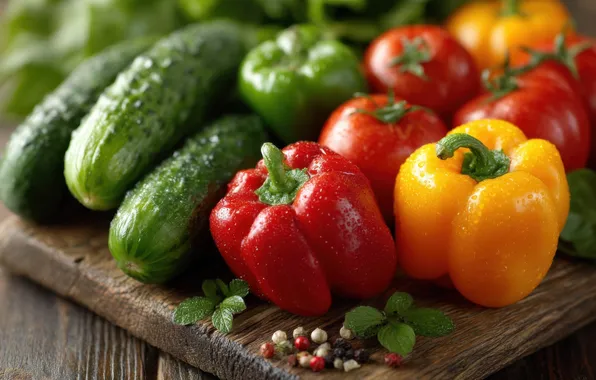 Yellow, red, harvest, pepper, vegetables, tomatoes, tomatoes, fresh