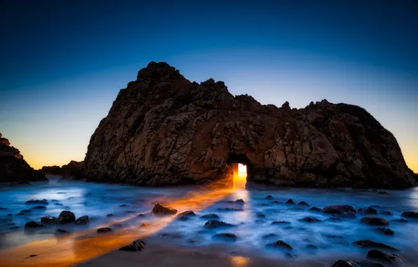 Rock, the ocean, CA, arch, California, USА, Big Sur, Big Sur