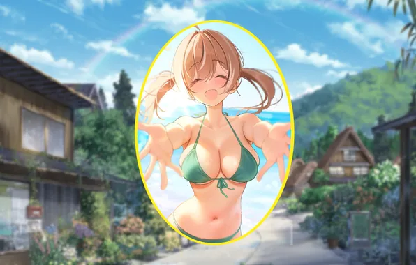 Kawaii, girl, hot, sexy, happy, cleavage, beach, boobs