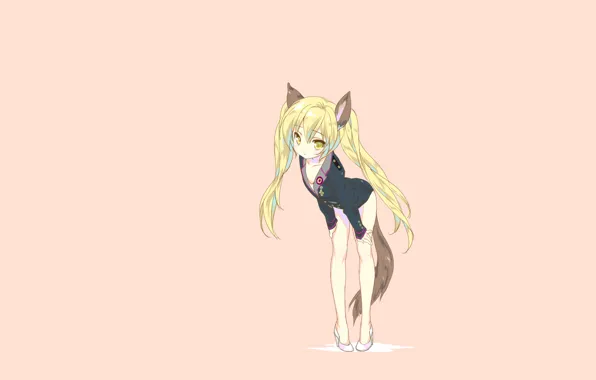 Girl, pose, minimalism, blonde, shoes, tail, light background, long hair