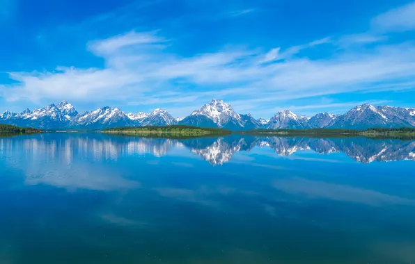 Landscape, mountains, lake, USA, Grand Teton National Park