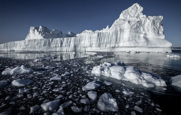 Winter, sea, the sky, snow, fragments, ice, glacier, iceberg