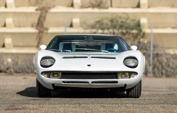 Auto, Lamborghini, White, Machine, Eyelashes, 1971, Lights, Car