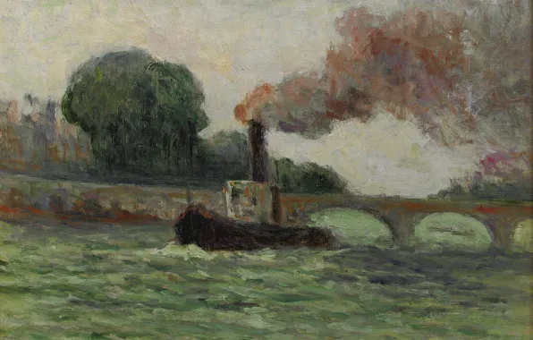 Landscape, picture, 1930, Tugboat on the Seine, Maximilien Luce, Maximilien Luce