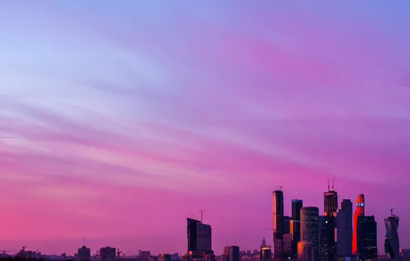 Picture the sky, clouds, landscape, sunset, city, the city, building, horizon