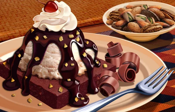 Picture chocolate, pie, nuts, cream