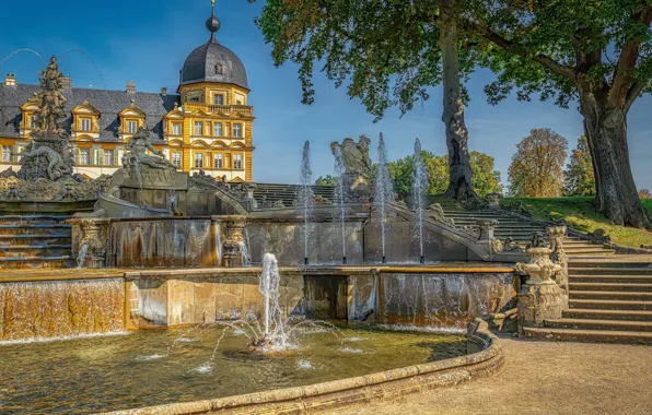 Picture trees, Germany, Bayern, ladder, fountains, Germany, Palace, Bavaria