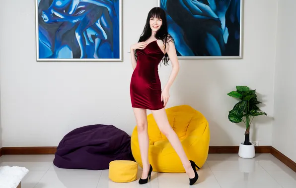 Long hair, model, gorgeous, photoshoot, posing, beautiful face, black high heels, pretty eyes