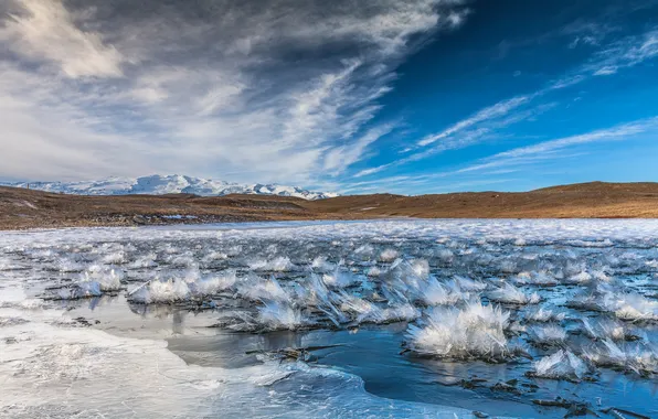 Picture ice, the sky, landscape, mountains