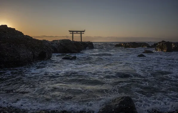 Sea, stones, shore, sea foam