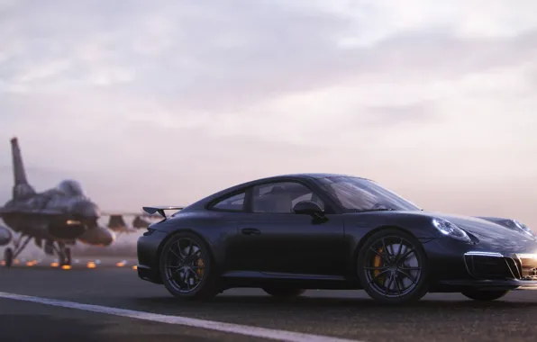 Rendering, 911, Porsche, side view, F-16, 2018, CGI, Carrera T