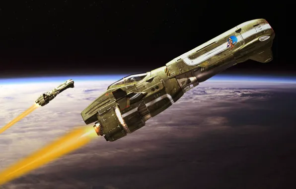 Space, planet, space, planet, spaceships