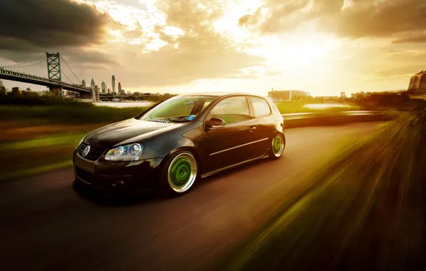 Bridge, black, volkswagen, Golf, golf, Black, Volkswagen, stance