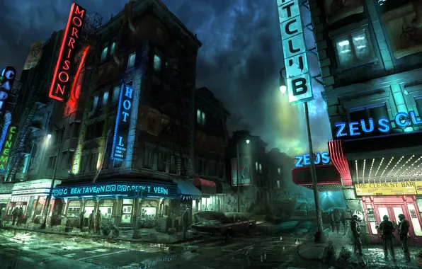 Picture night, street, Apocalypse, people, soldiers, New York, Prototype 2