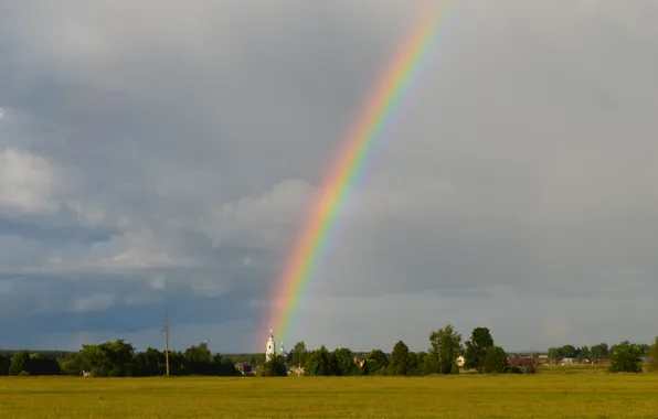 Field, summer, rainbow, Church