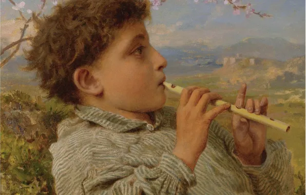 Spring, boy, Capri, the flute, Sophie Gengembre Anderson, Shepherd's Pipes