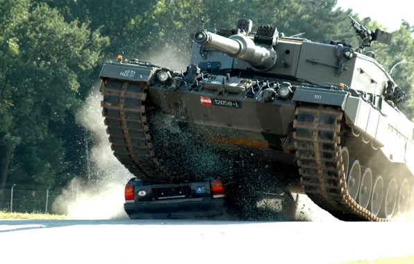 Picture auto, trees, fragments, street, tank