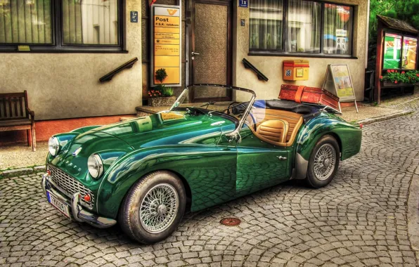Picture car, green, vintage, retro, old, cabriolet, old style, Triumph TR3