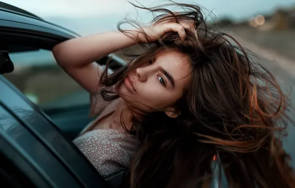 Auto, girl, the wind, hair, Juliana Naidenova