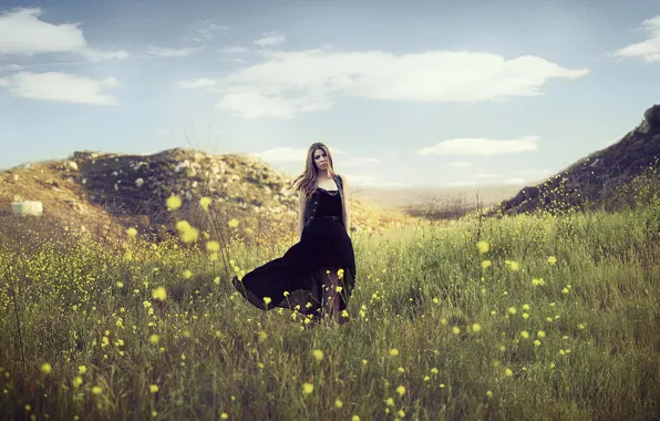 Field, summer, girl