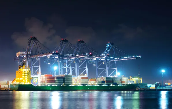 Picture ship, port, Thailand, a container ship, port cranes