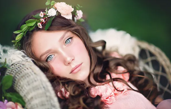 Picture look, face, mood, portrait, girl, wreath
