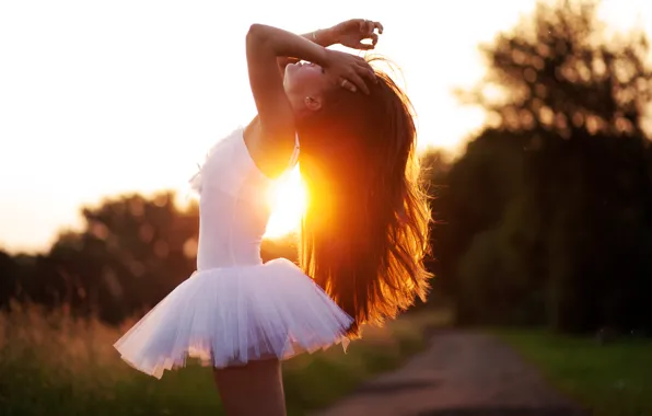 Girl, the sun, hair, skirt