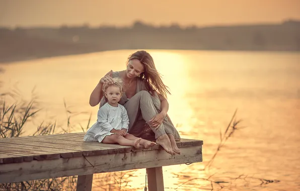 Sunset, nature, child, mother, Ekaterina Zakharkova