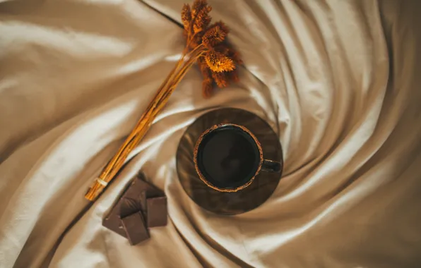 Picture coffee, chocolate, slices, chocolate, cocoa, bed, coffee, coffee in bed