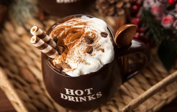 Picture coffee, chocolate, cream, Cup, hot, cinnamon, cup, drink