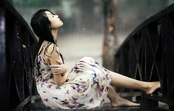 Picture girl, rain, mood