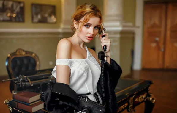 Picture look, girl, face, retro, phone, shoulder, Ivan Kovalev, Alina Novak